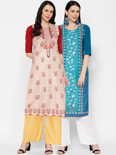 

7Threads Women Set of 2 Straight Kurtas, Blue