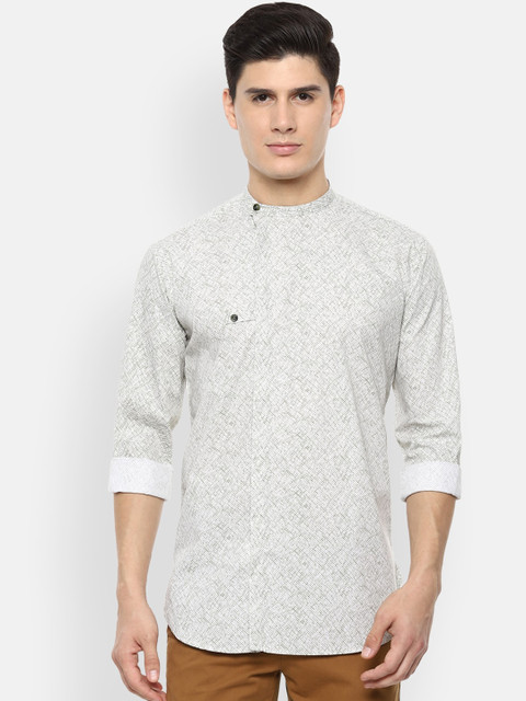 

V Dot Men White Slim Fit Printed Casual Shirt