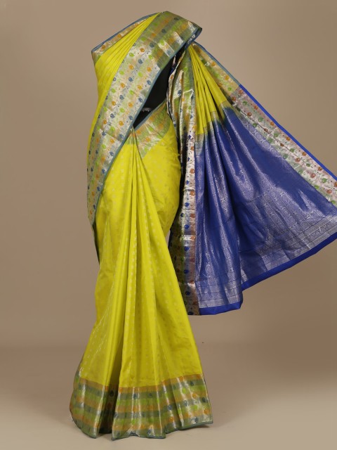 

Pothys Yellow & Navy Blue Pure Silk Woven Design Saree