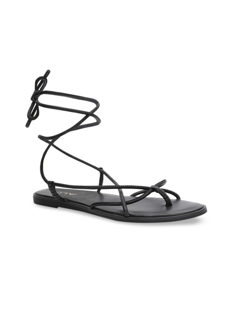 

ALDO Women Black Textured Leather Open Toe Flats