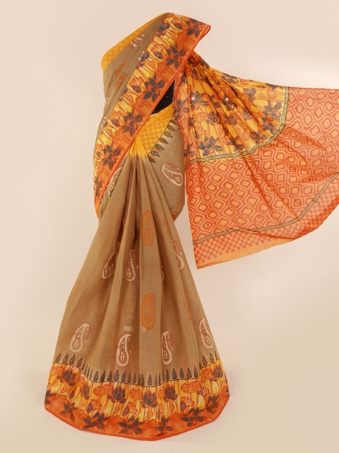 Pothys Brown Printed Pure Cotton Sustainable Saree