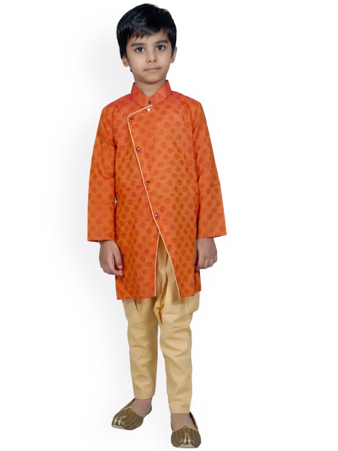 

mittenbooty Boys Orange & Cream-Coloured Self Design Kurta with Pyjamas