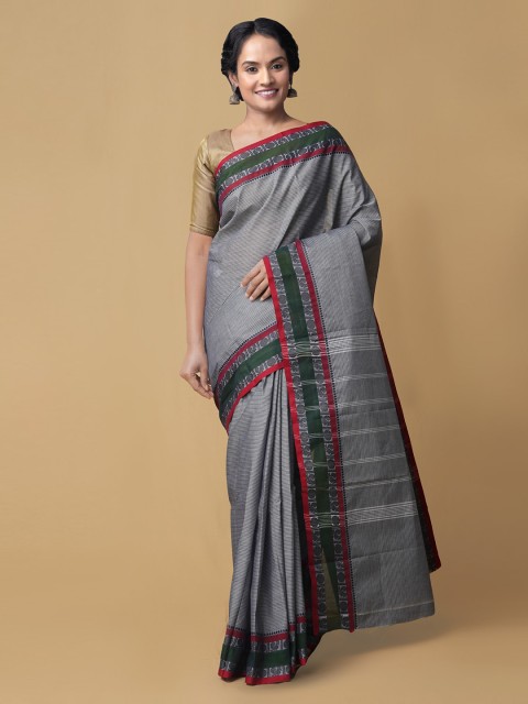 

Unnati Silks Grey Pure Cotton Solid Kanjeevaram Saree