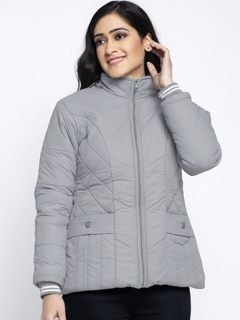 

KLOTTHE Women Grey Solid Windcheater Padded Jacket
