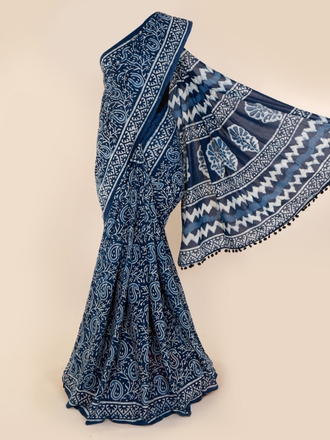 

Pothys Blue & Off-White Pure Cotton Printed Saree