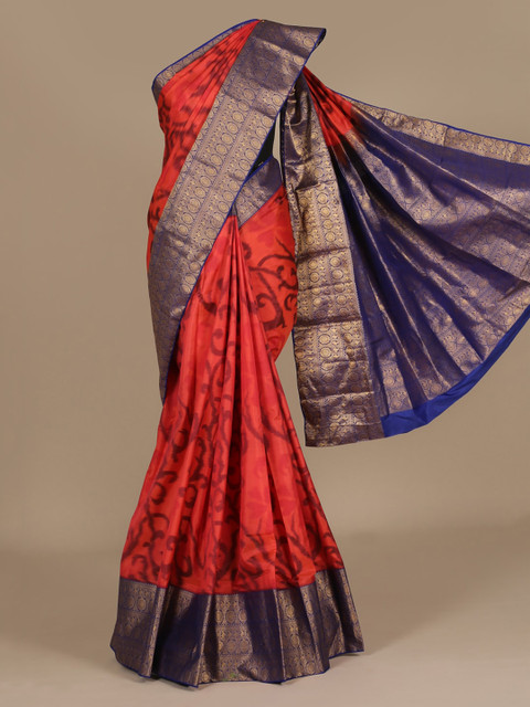 

Pothys Orange & Blue Pure Silk Woven Design Saree