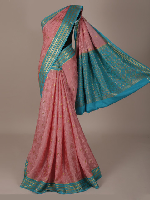 

Pothys Pink & Blue Pure Silk Woven Design Saree