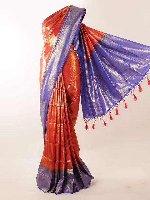 Pothys Red & Blue Jute Silk Woven Design Saree