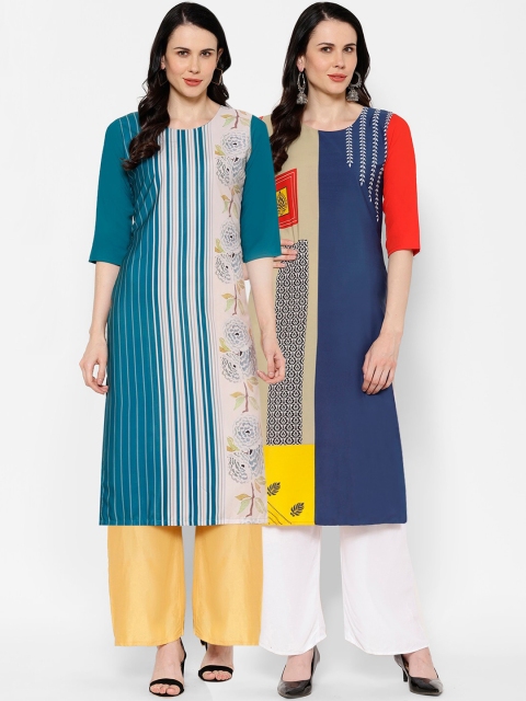 

7Threads Women Pack of 2 Printed Straight Kurta, Multi