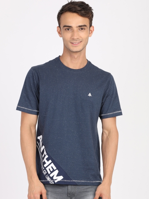 

ANTHEM Men Navy Blue Solid Round Neck T-shirt