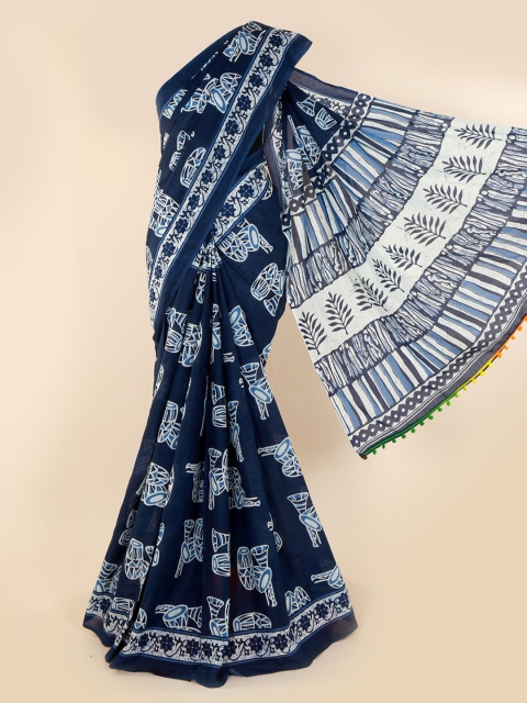 

Pothys Blue & White Pure Cotton Printed Saree