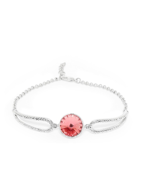 

Mahi Rhodium-Plated Pink Crystal Stone Studded Wraparound Bracelet