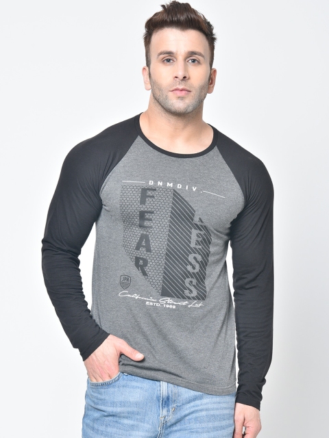 

Chkokko Men Grey Melange Printed Round Neck T-shirt
