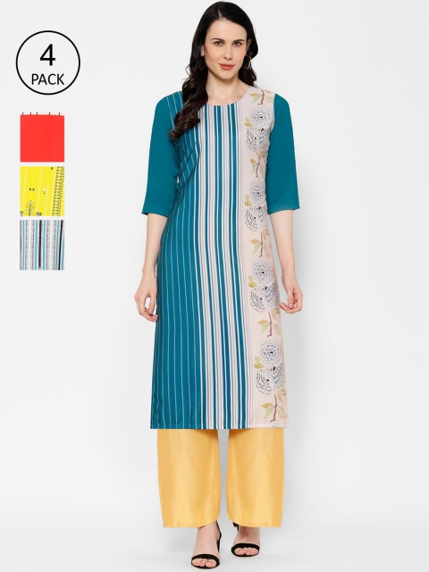 

7Threads Women Multicoloured Set of 4 Printed Straight Kurta, Multi