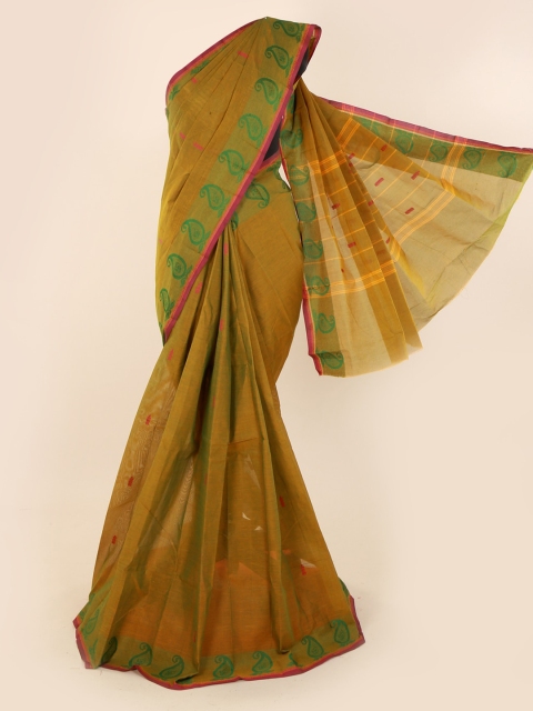 

Pothys Olive Green Solid Pure Cotton Saree