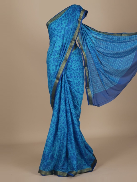 

Pothys Blue Printed Poly Crepe Saree