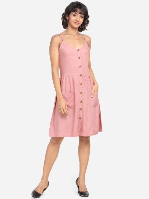 

Yuvraah Women Pink Solid A-Line Dress