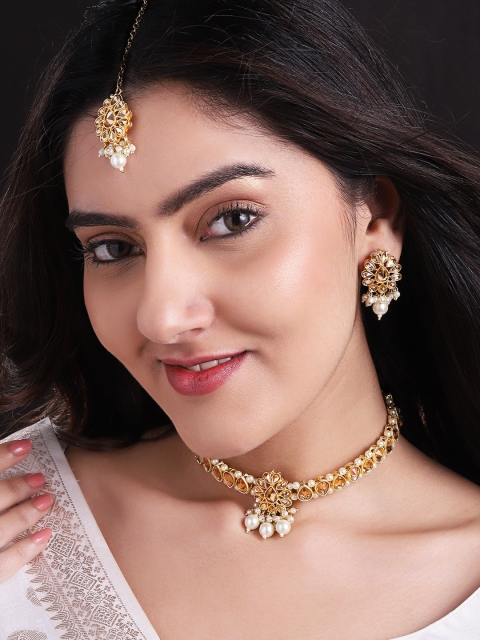 

Rubans Gold-Plated White Kundan & Pearl Studded Handcrafted Jewellery Set