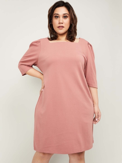 

nexus Plus Size Women Pink Solid A-Line Dress