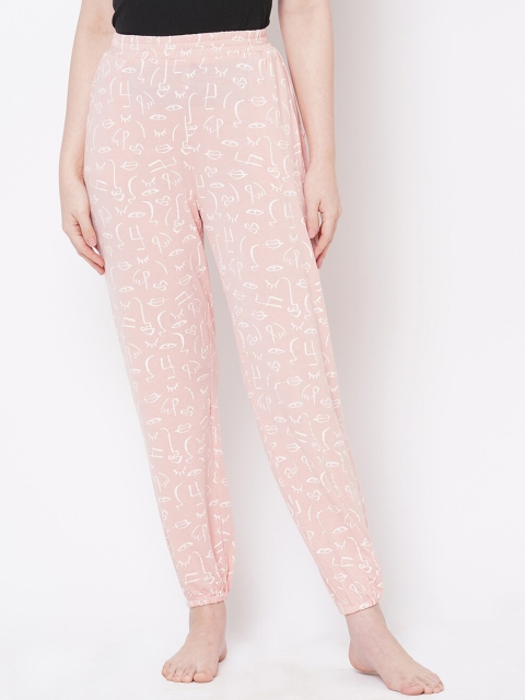

Mystere Paris Women Peach & White Printed Lounge Pants
