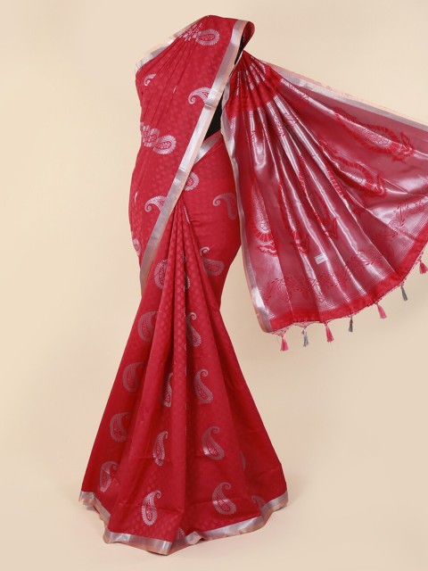 

Pothys Magenta & Silver-Toned Art Silk Woven Design Saree
