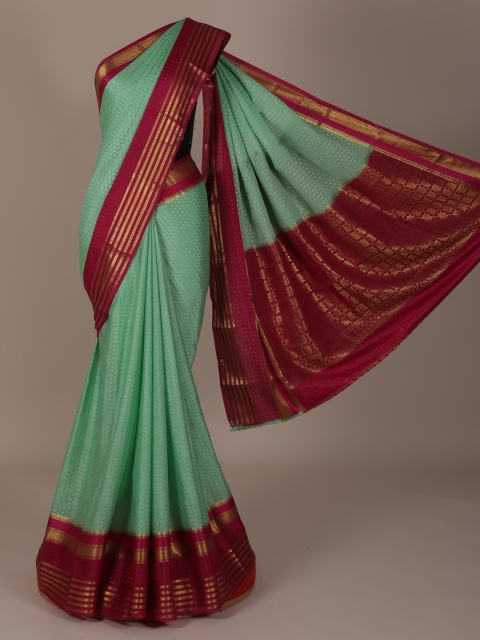 

Pothys Green & Maroon Pure Silk Striped Saree