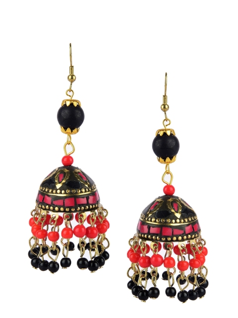 DESI COLOUR Black & Red Contemporary Drop Earrings