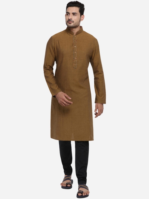

azania Men Brown Solid Straight Kurta