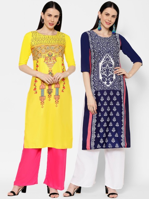 

7Threads Women Pack Of 2 Multicoloured Printed Straight Kurtas, Multi