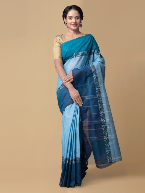 

Unnati Silks Blue Pure Cotton Printed Kanjeevaram Handloom Saree