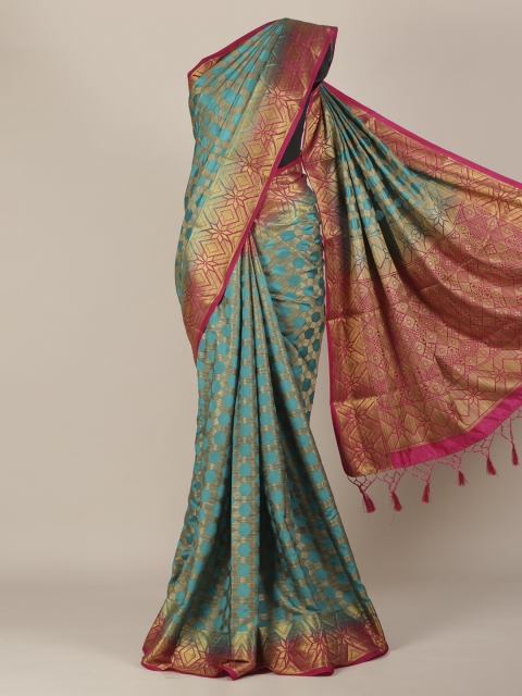 Pothys Green & Pink Floral Zari Jute Silk Saree