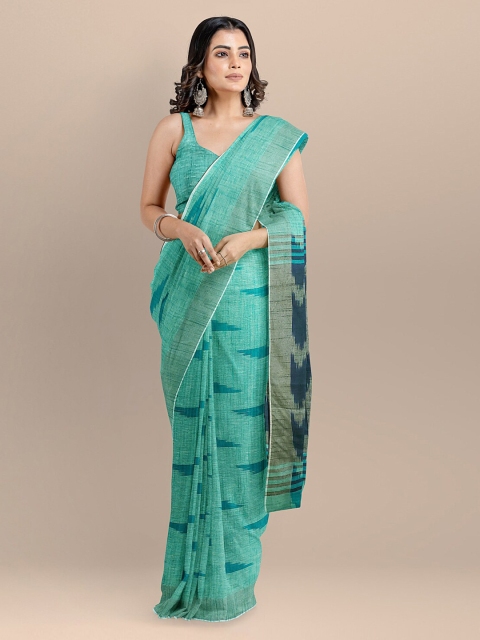 

BharatSthali Green Pure Cotton Woven Design Pochampally Saree
