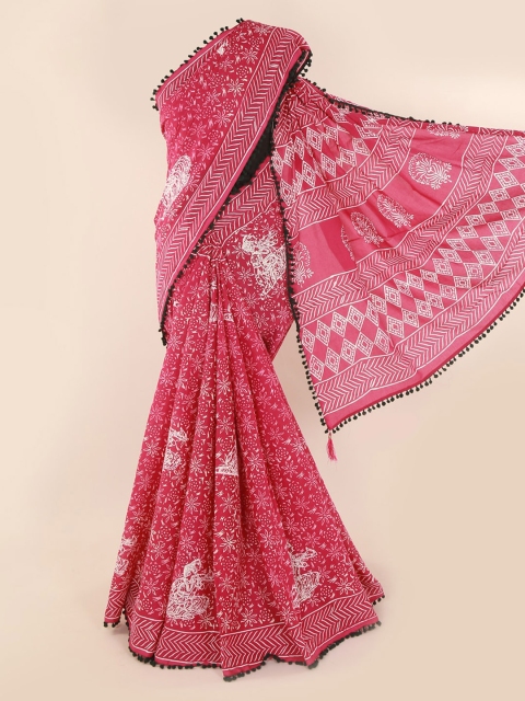 

Pothys Pink & White Pure Cotton Printed Saree