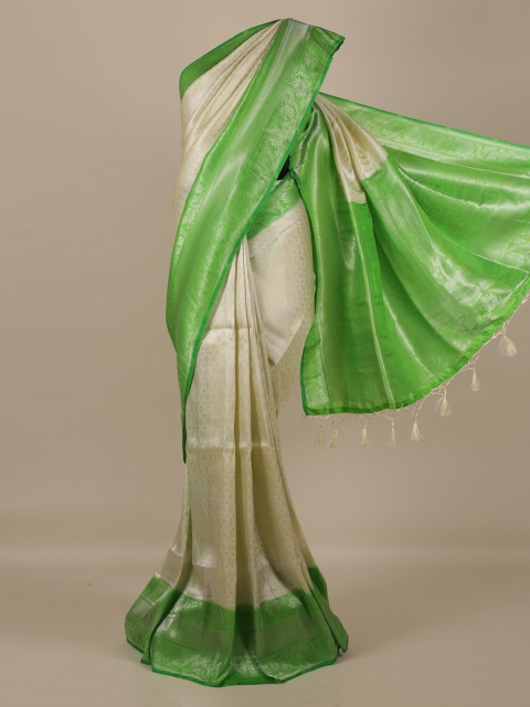

Pothys Off-White & Green Jute Silk Woven Design Saree