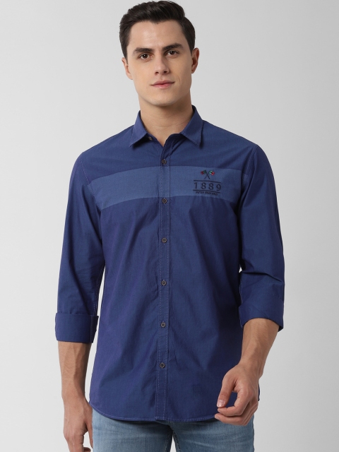 

Peter England Casuals Men Blue Slim Fit Colourblocked Casual Shirt