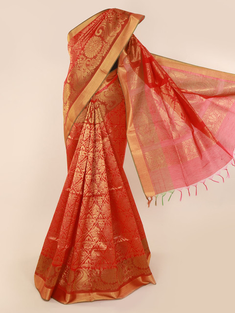 

Pothys Red Woven Design Silk Cotton Saree