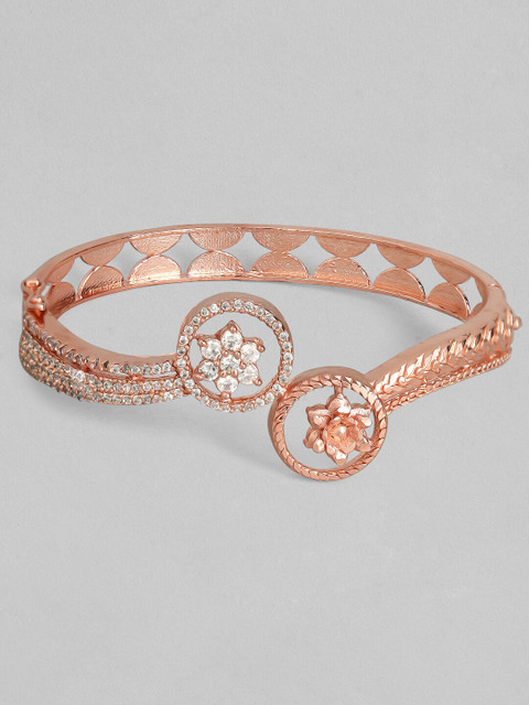 

Rubans Rose Gold-Plated White Cubic Zirconia Studded Handcrafted Star Bracelet