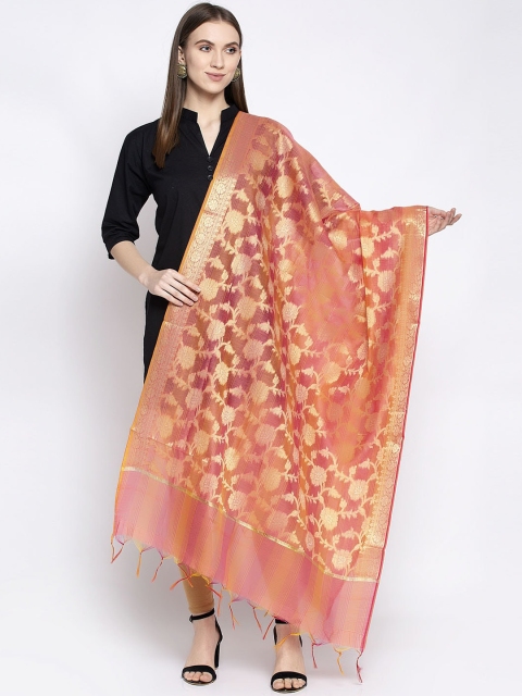 

Aujjessa Women Peach-Coloured & Gold-Coloured Woven Design Banarasi Dupatta