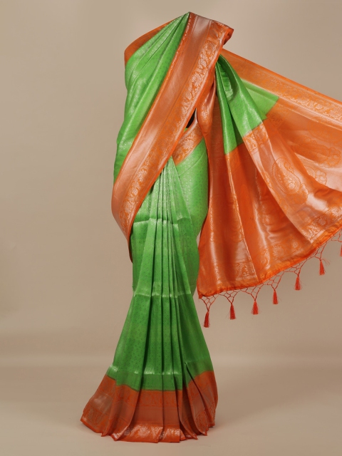 

Pothys Green & Orange Jute Silk Woven Design Saree