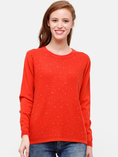

STROP Women Red Self-Design Stylized Woollen Pullover Sweater