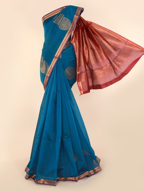 

Pothys Blue & Red Silk Cotton Woven Design Saree