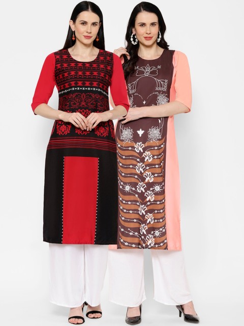 

7Threads Women Pack of 2 Multicoloured Printed Straight Kurtas, Multi