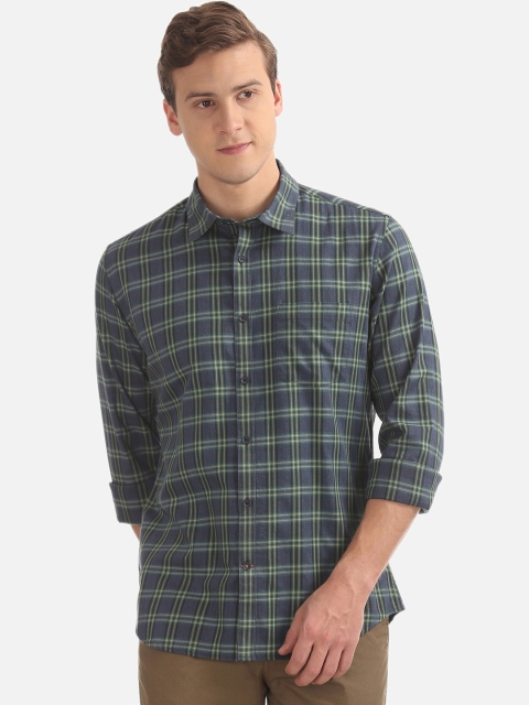 

AD By Arvind Men Navy Blue & Green Slim Fit Checked Casual Shirt