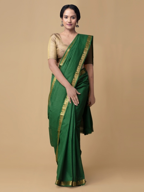 

Unnati Silks Green Pure Cotton Solid Venkatgiri Saree