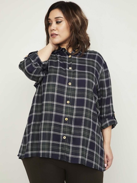 

nexus Women Green Checked Shirt Style Top