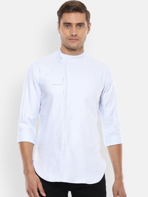 

V Dot Men White Slim Fit Checked Casual Shirt
