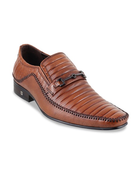 

DAVINCHI Men Tan Brown Textured Formal Leather Loafers