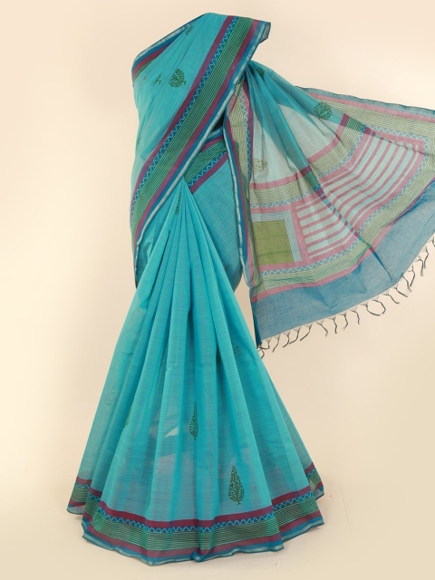 Pothys Blue Printed Cotton Blend Saree