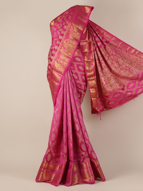 

Pothys Magenta & Gold-Toned Jute Silk Printed Saree