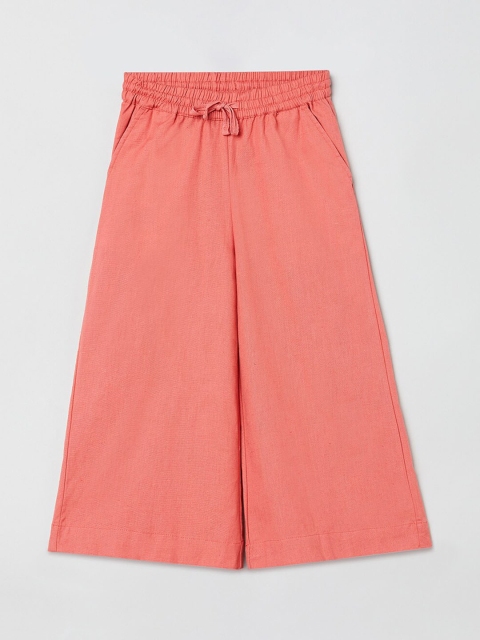 

max Girls Peach-Coloured Solid Flared Palazzos